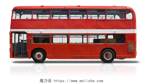白色背景下的红色双层伦敦巴士白底红色双层巴士